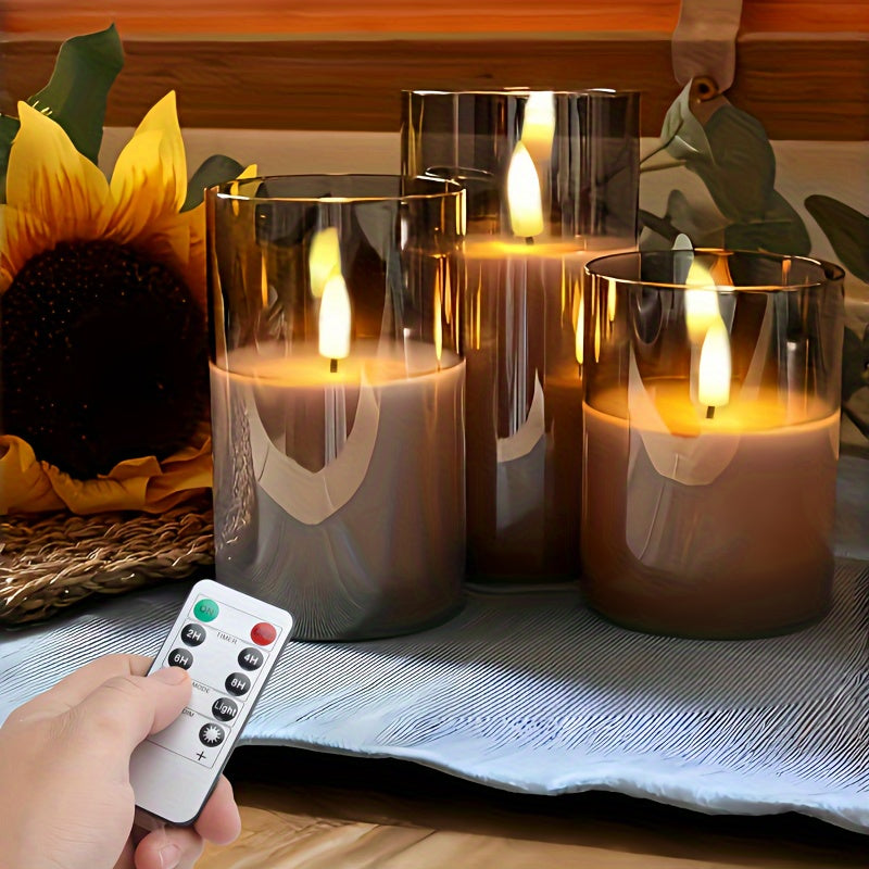 Real Wax LED Candle Set | Set of 3, Flame Effect with Remote