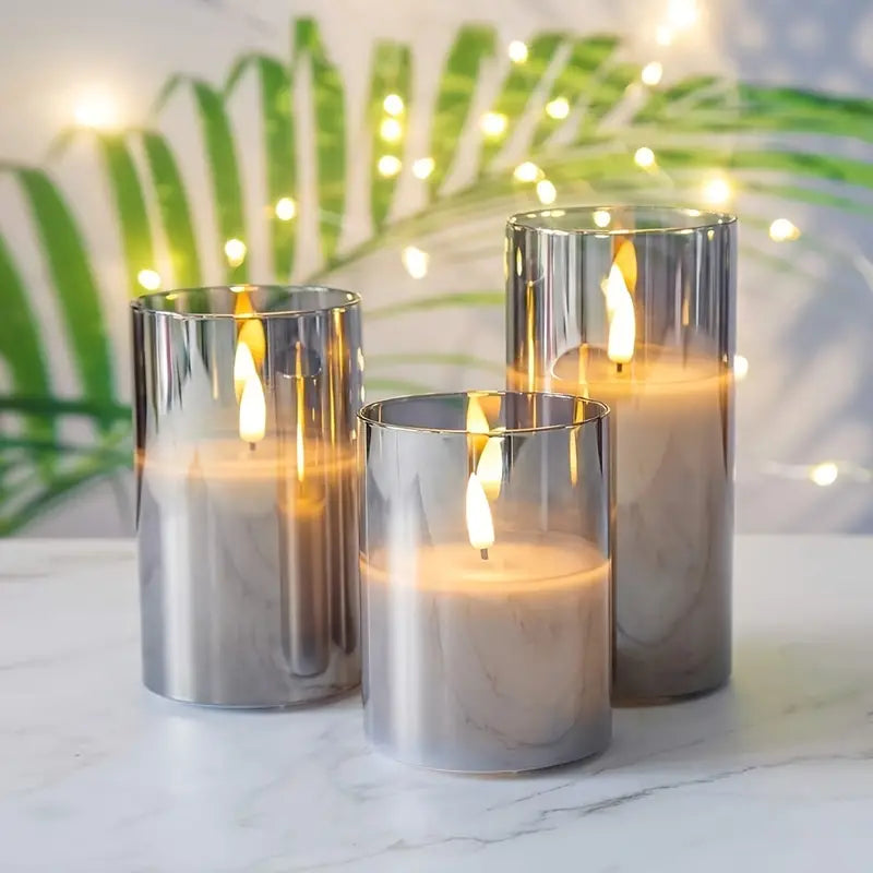 Real Wax LED Candle Set | Set of 3, Flame Effect with Remote