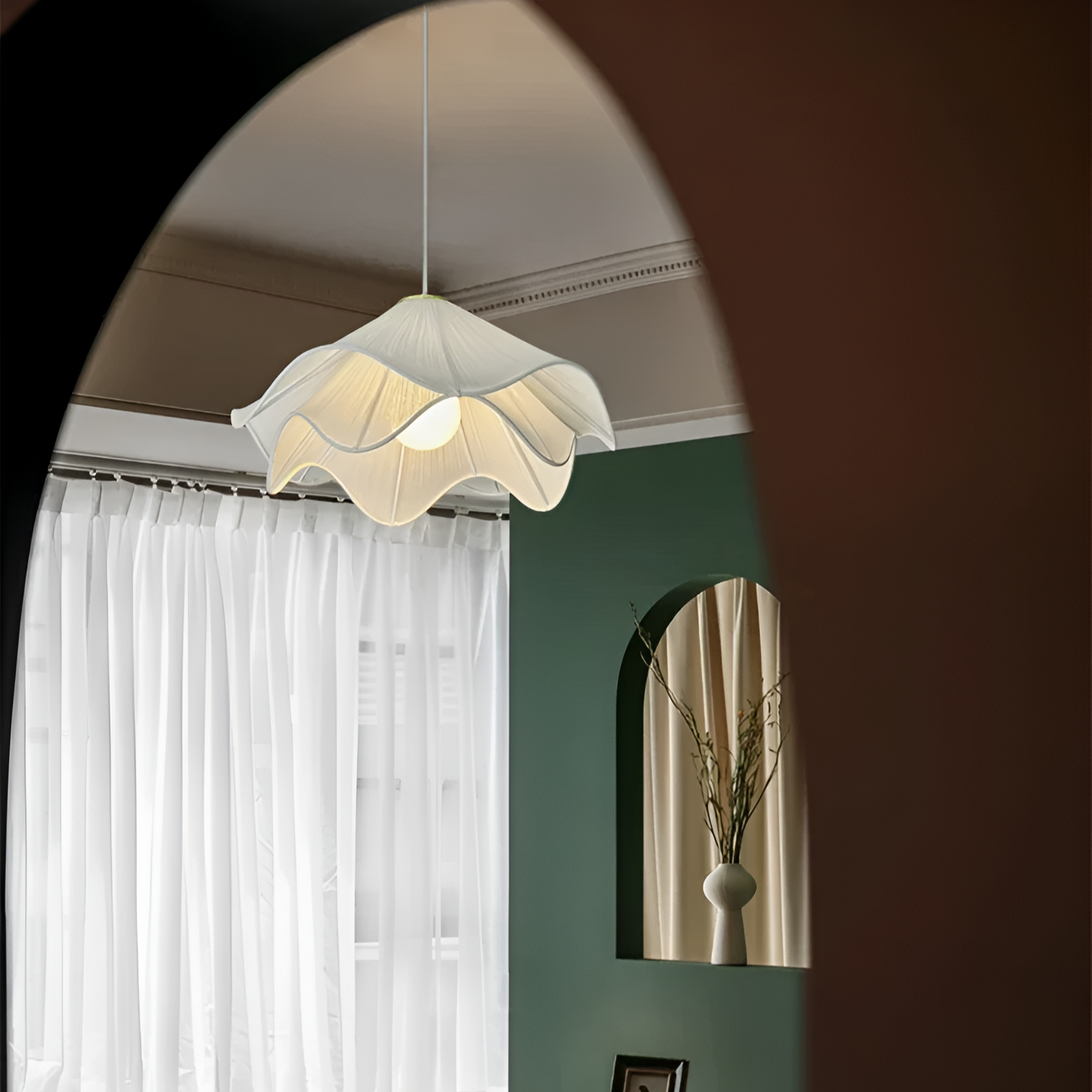 Japandi Fabric Pendant Light | Soft Ambient Glow, Iron Frame