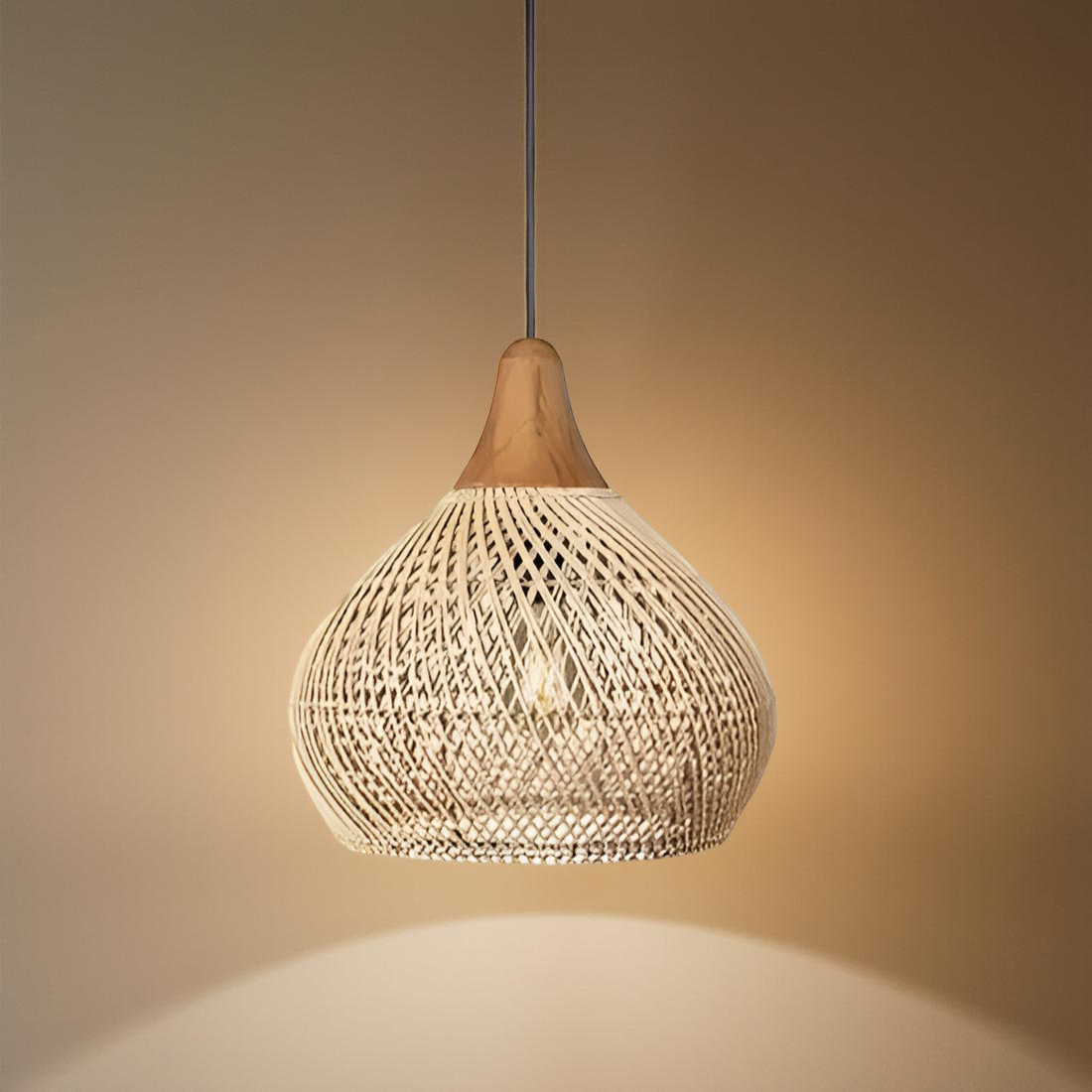 Rattan Pendant Light | Boho Handwoven, Natural or Black