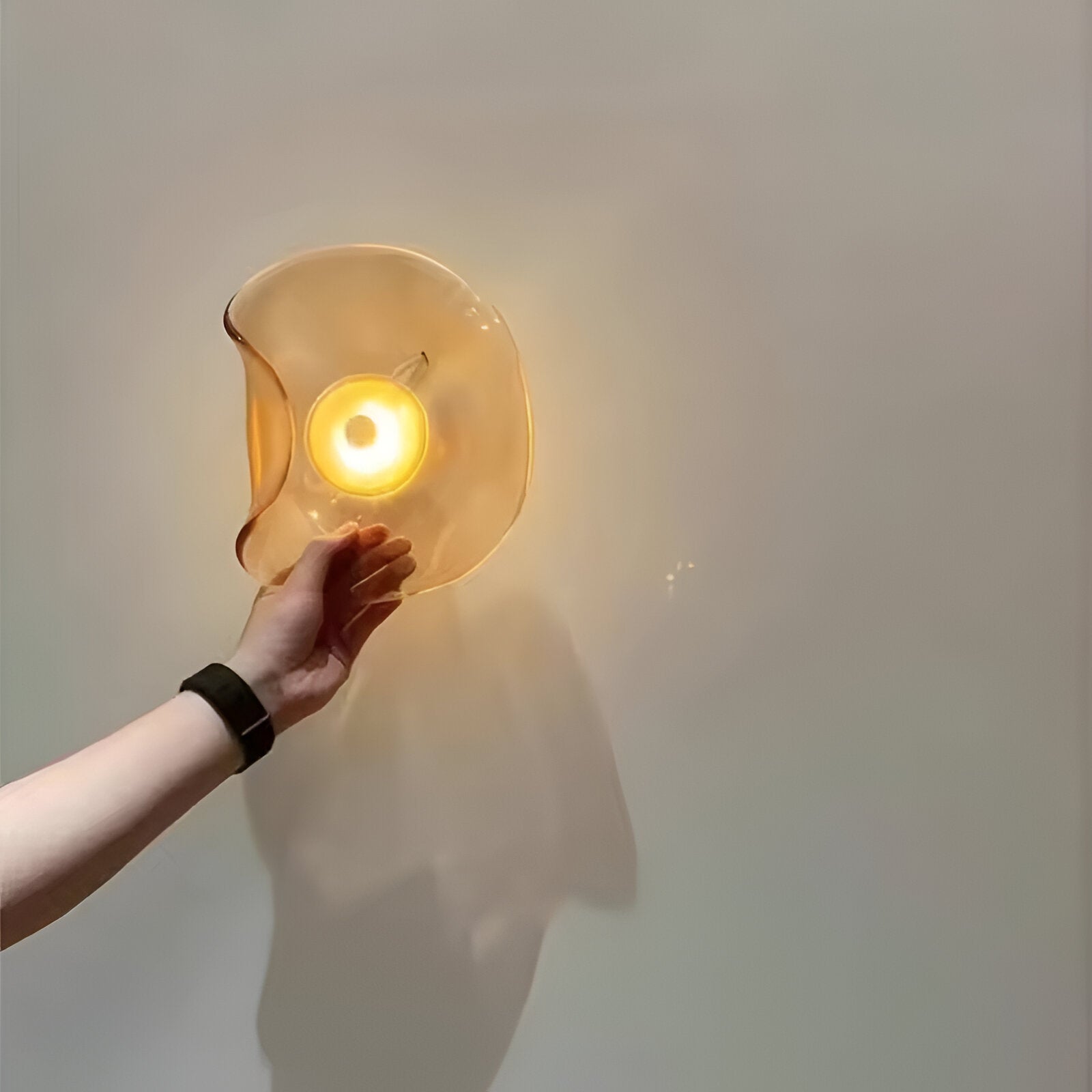Curved Glass LED Wall Light | Japandi Style, Warm White