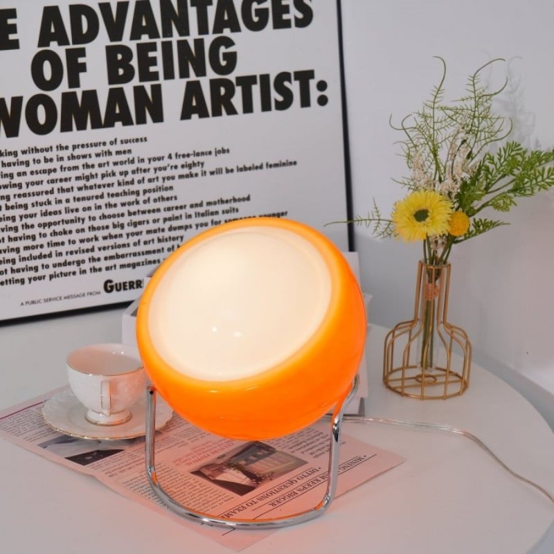 Bauhaus Glass Table Lamp | White and Orange, LED with 3 Light Modes