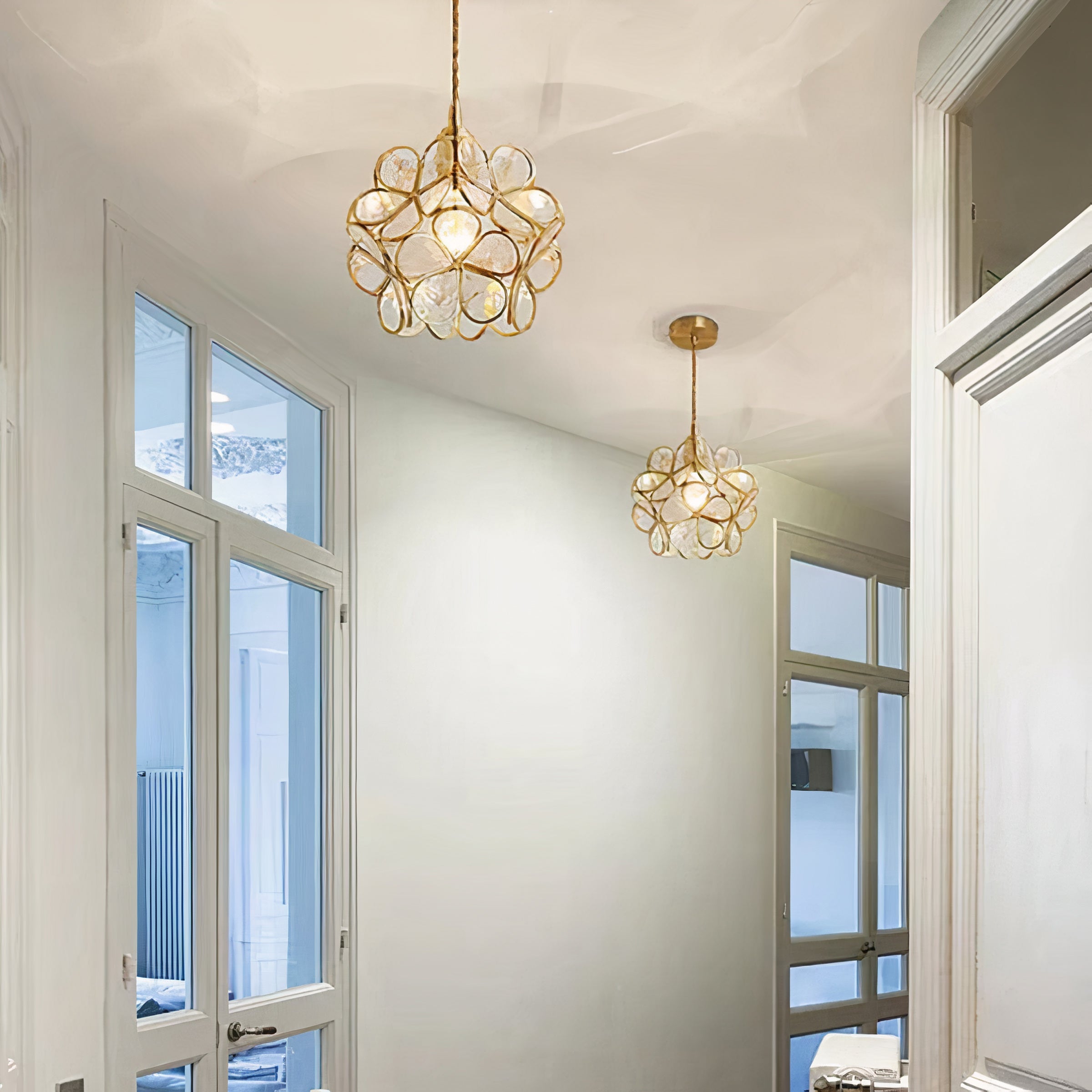 Floral Glass Pendant Light | Brass Frame, E27 Vintage Style