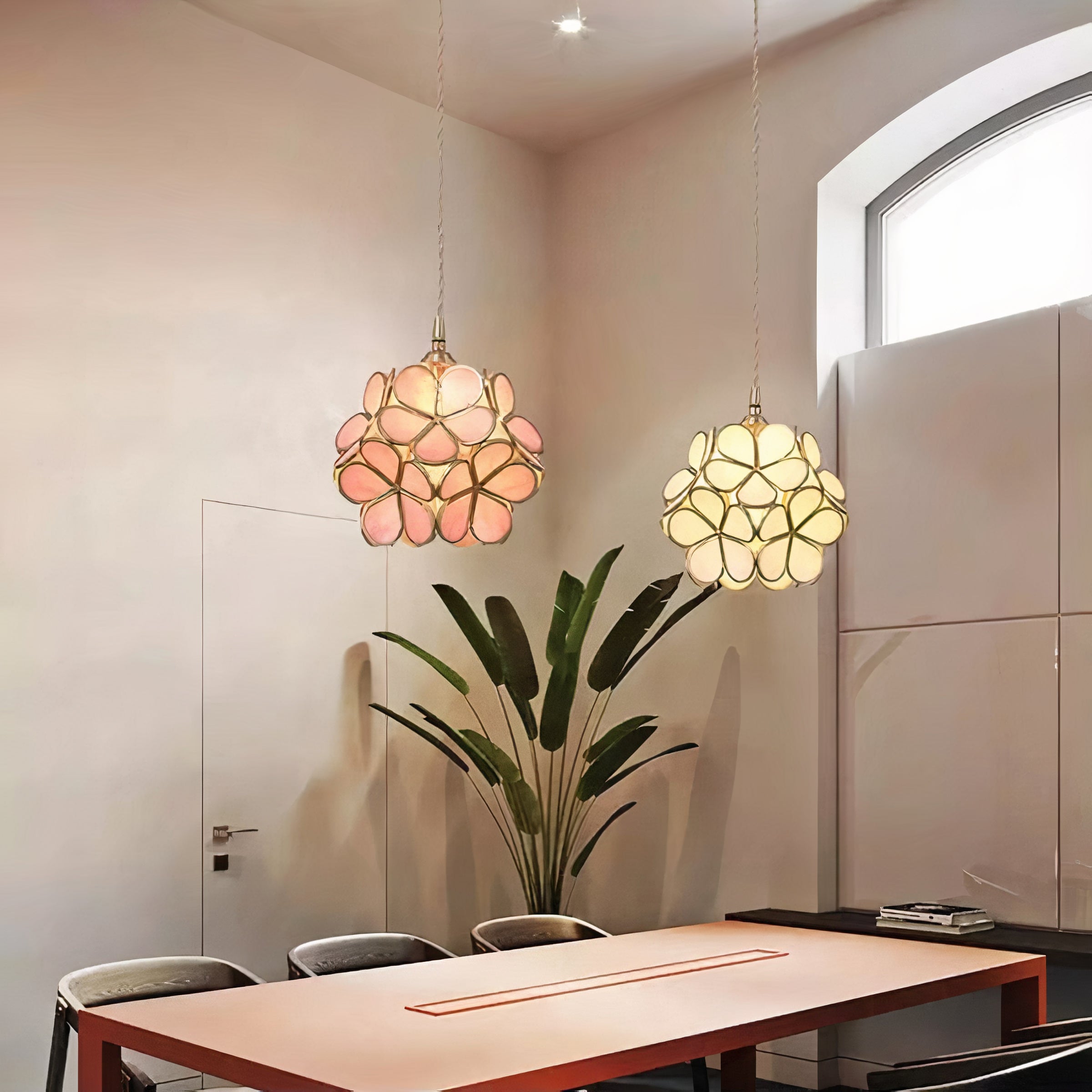 Floral Glass Pendant Light | Brass Frame, E27 Vintage Style