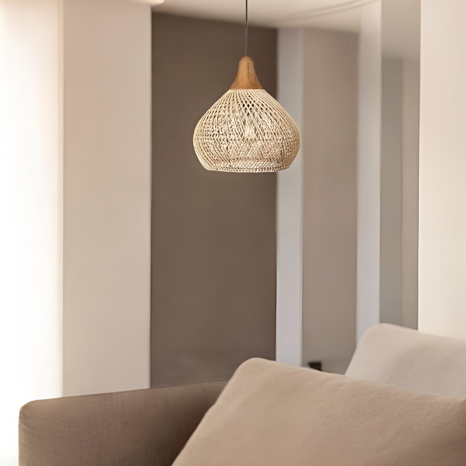 Rattan Pendant Light | Boho Handwoven, Natural or Black