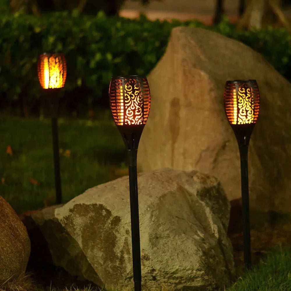 Solar Garden Torches | Set of 4, IP65 Weatherproof, Warm White