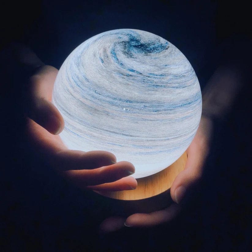 Moon Glass Table Lamp | Dimmable LED, Wood Base, USB
