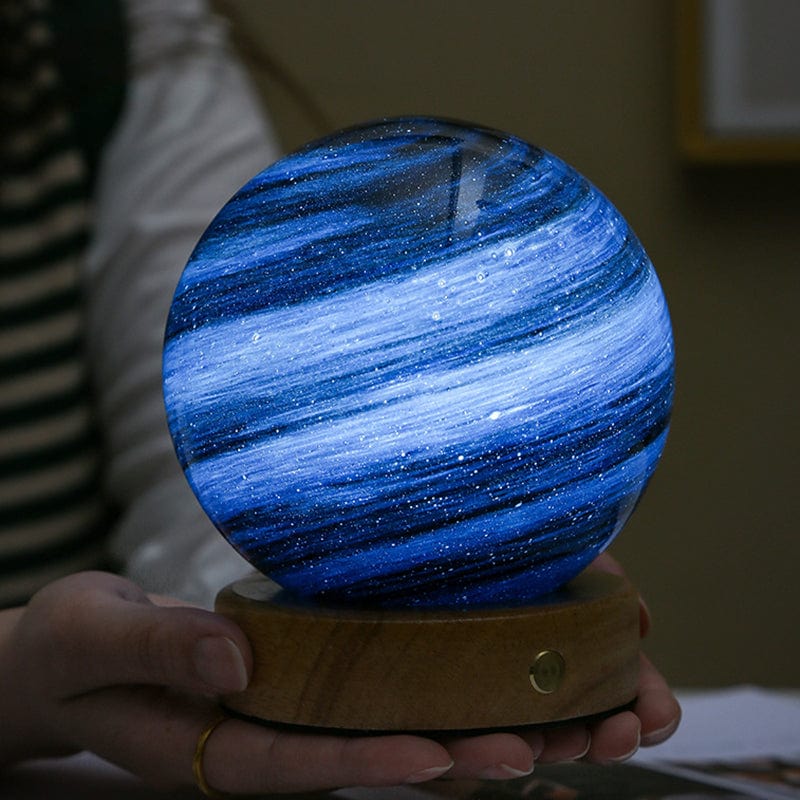 Moon Glass Table Lamp | Dimmable LED, Wood Base, USB