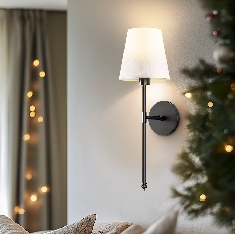 Wireless Wall Sconces | Set of 2, Fabric Shade, No Hardwiring