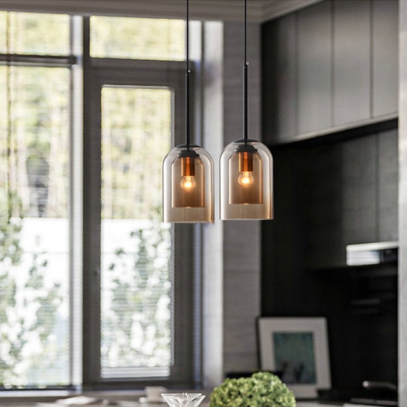 Double Glass Pendant Light | Smoked Glass, E27 Dimmable