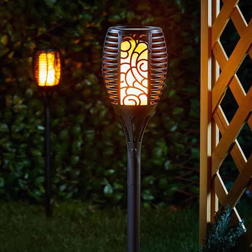 Solar Garden Torches | Set of 4, IP65 Weatherproof, Warm White