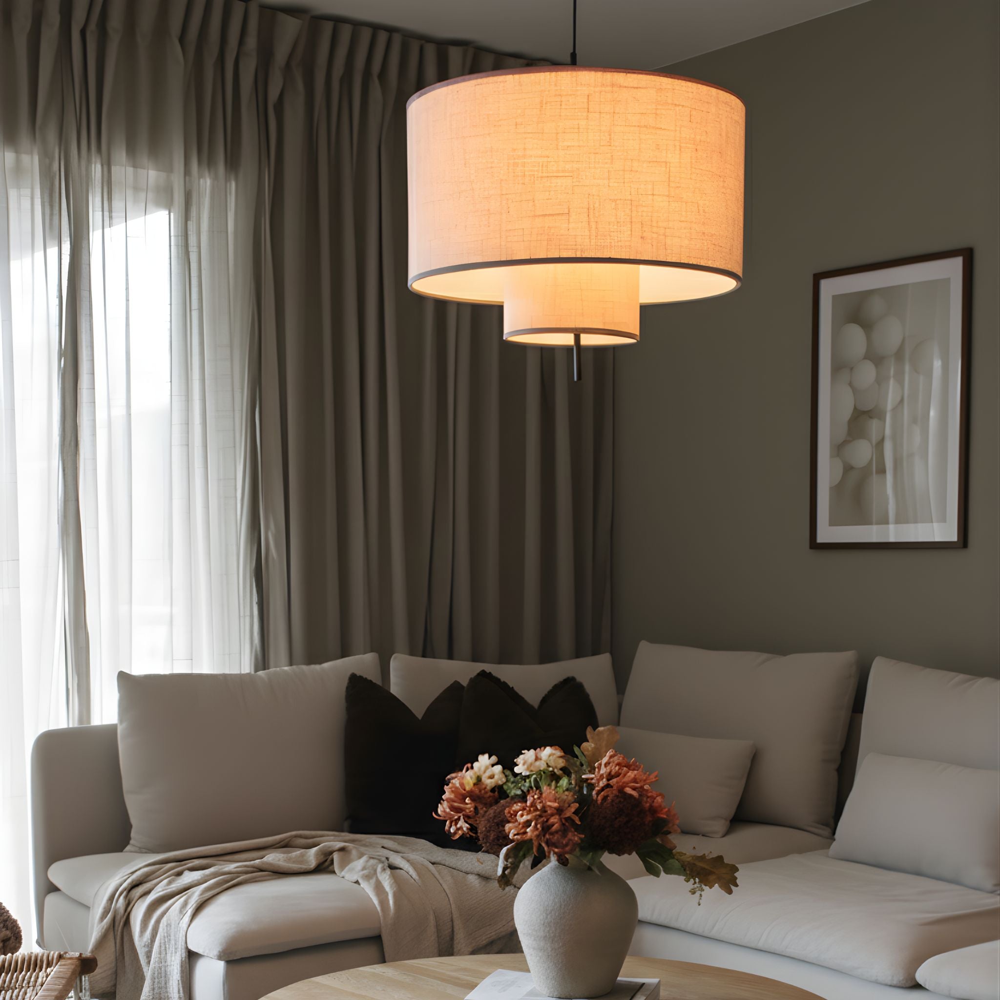 Round Fabric Pendant Light | Scandinavian Style, Ø50 cm Warm
