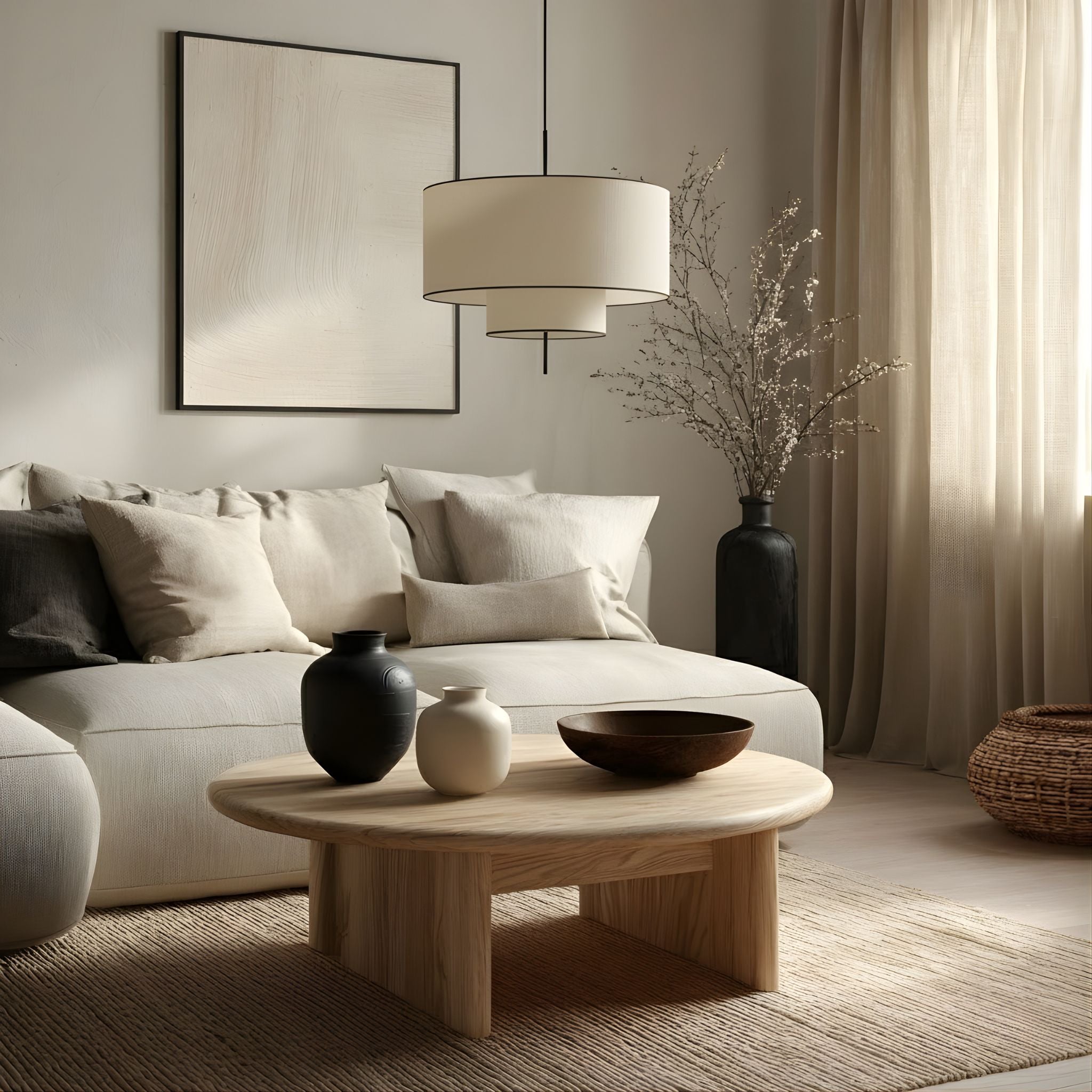 Round Fabric Pendant Light | Scandinavian Style, Ø50 cm Warm