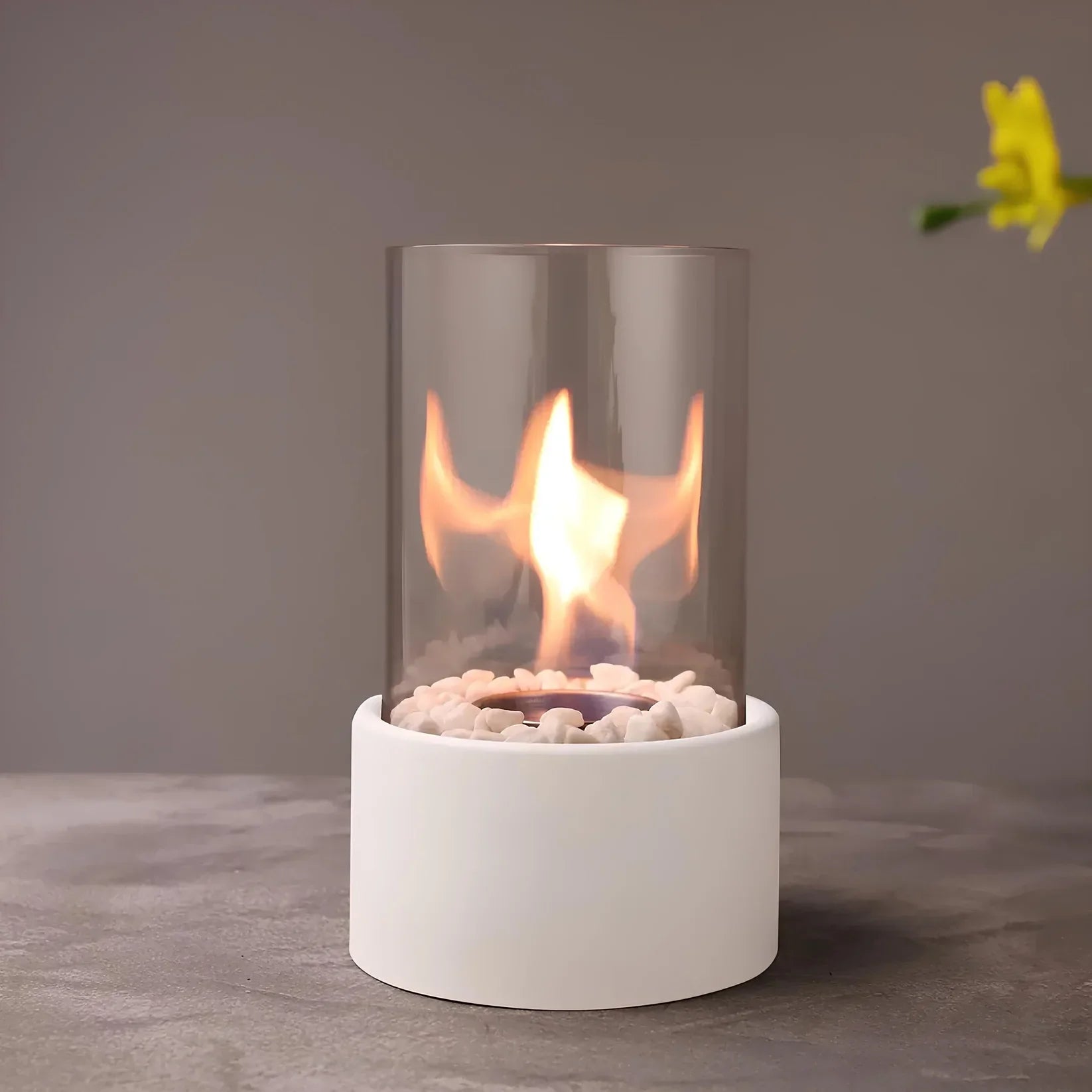 Round Oil Lamp | Glass and Metal, Open Flame Table Décor