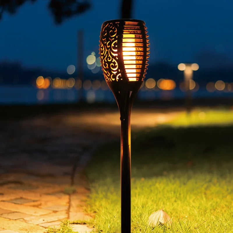 Solar Garden Torches | Set of 4, IP65 Weatherproof, Warm White