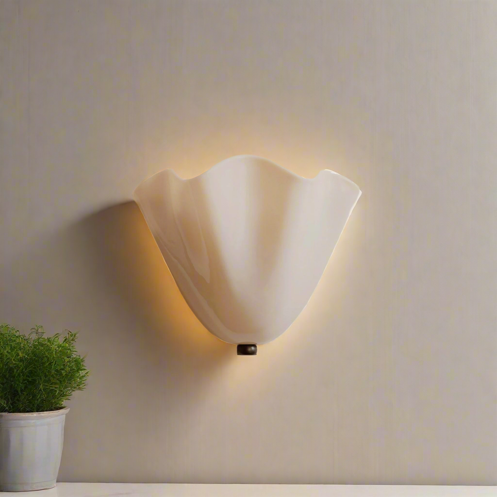 Retro Glass Shell Wall Sconce | French Art Deco Style, Iron Base