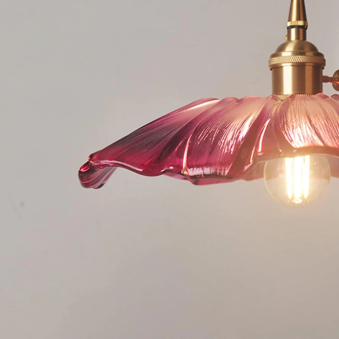 Ribbed Glass Pendant Light | Floral Form, Gold Fitting