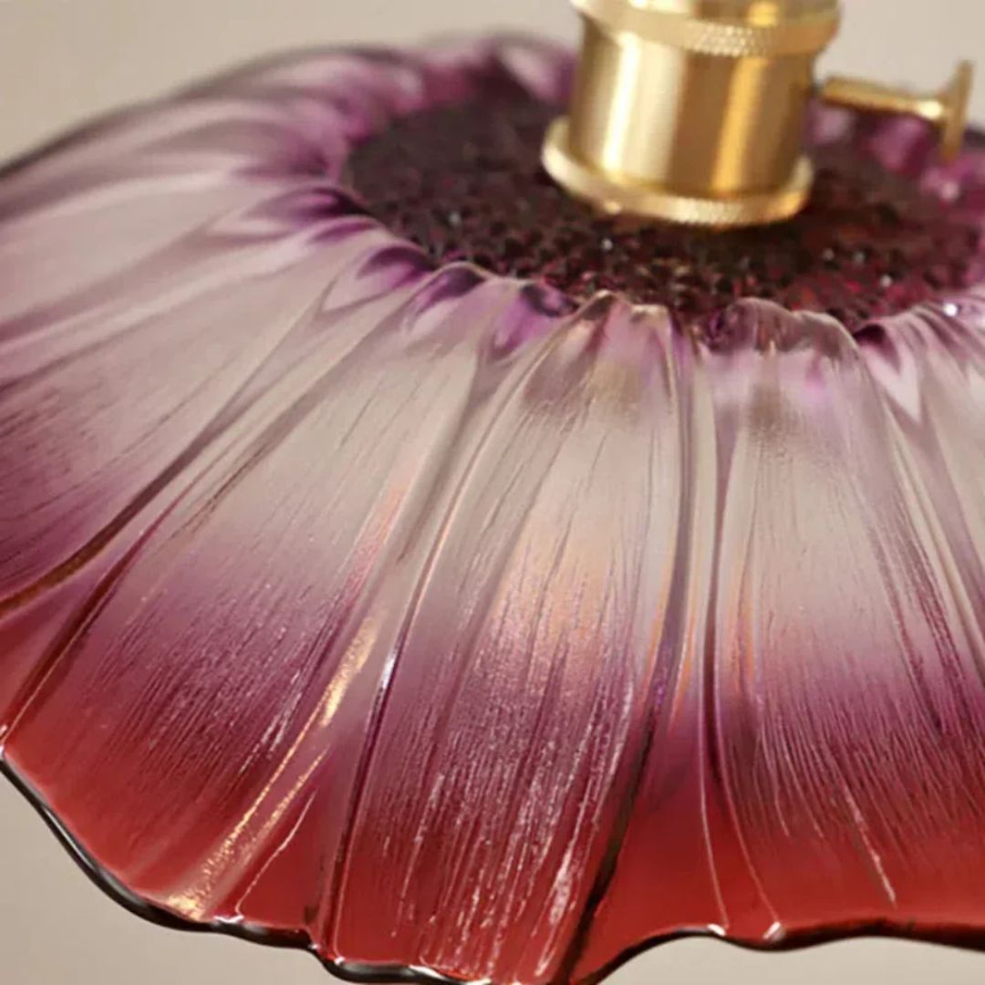 Ribbed Glass Pendant Light | Floral Form, Gold Fitting