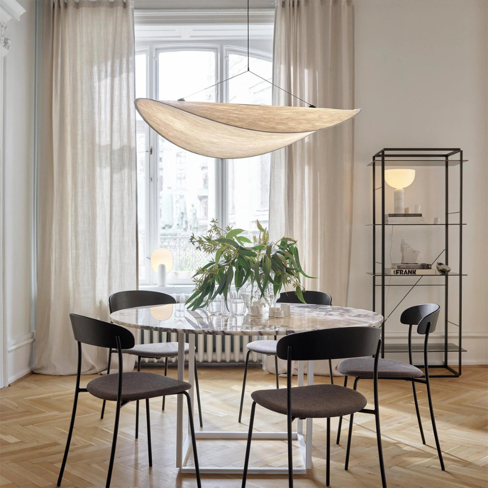 Japandi Silk Pendant Light | Round, Height-Adjustable, E27