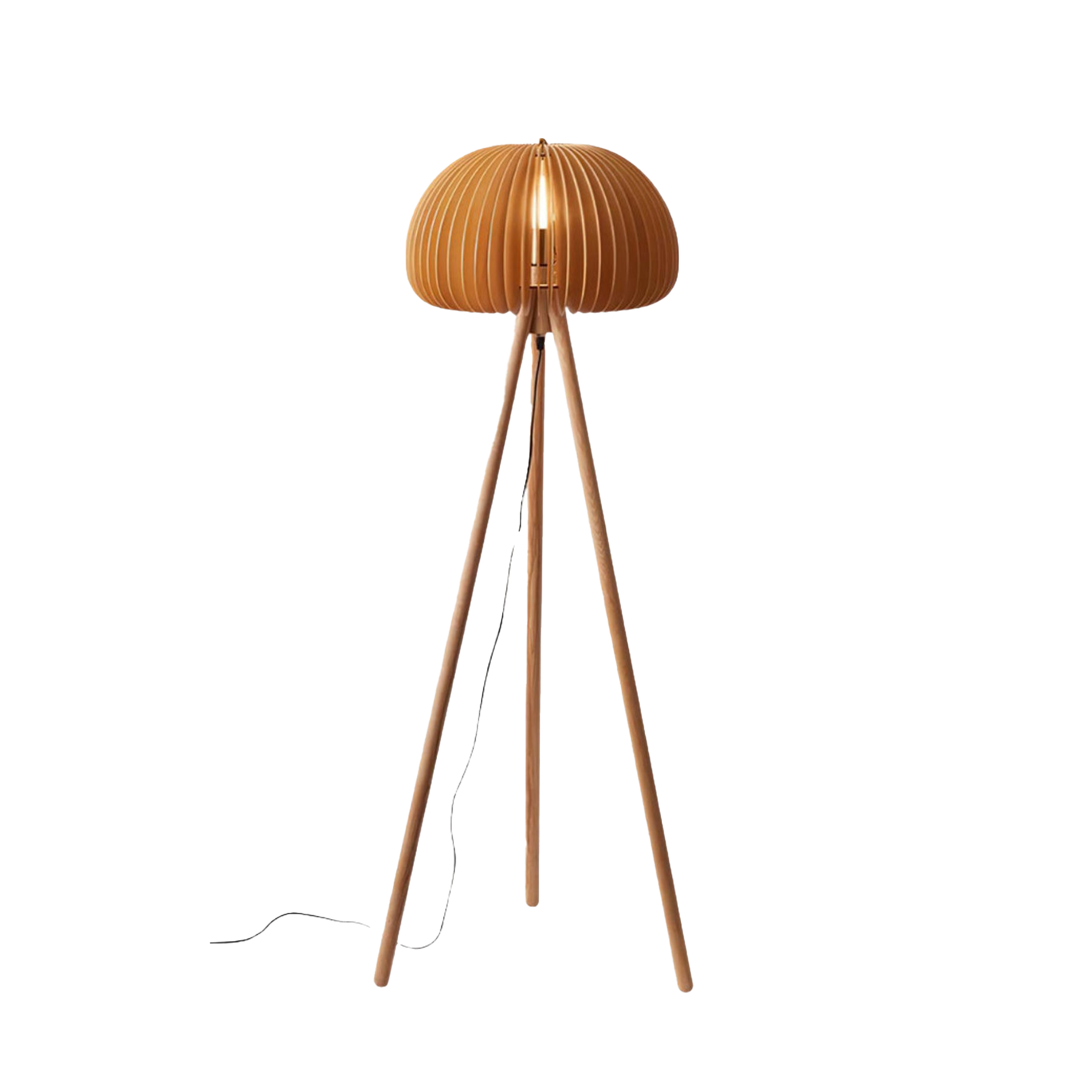Timber Slat Floor Lamp with Tripod Base | Japandi Style, E27