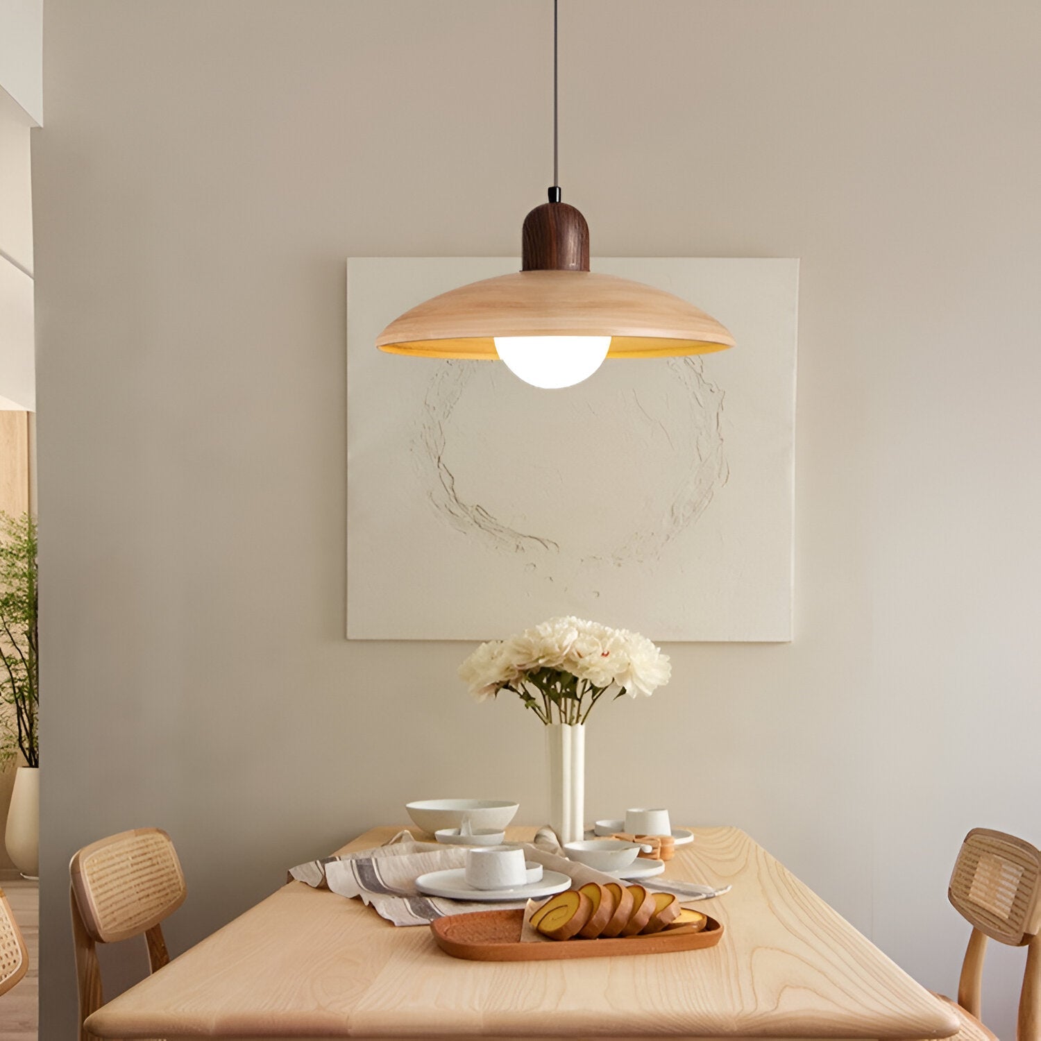 Wabi-Sabi Walnut Pendant Light | Japandi Style, E27 Warm White