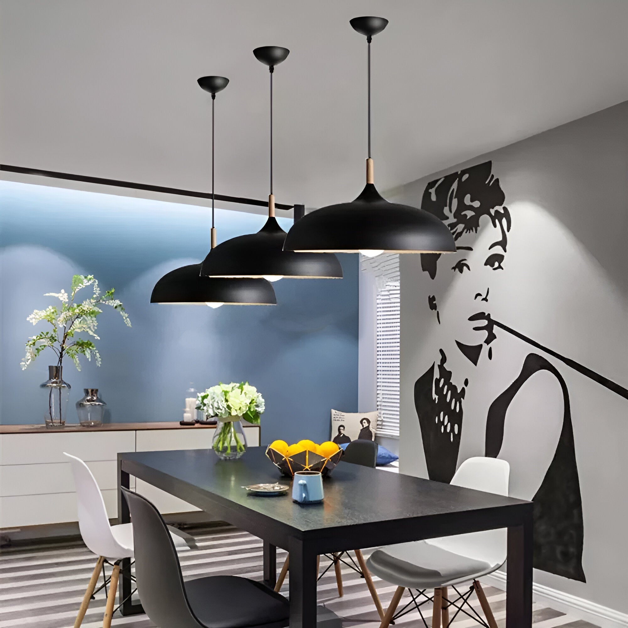 Wood and Iron Pendant Light | Japandi Style, E27, 4 Sizes