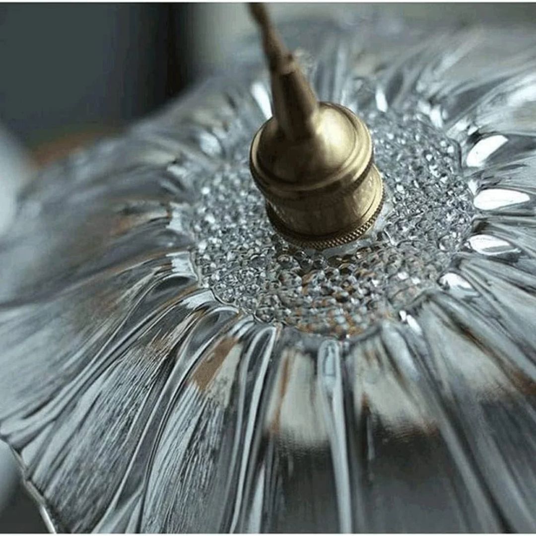 Ribbed Glass Pendant Light | Floral Form, Gold Fitting
