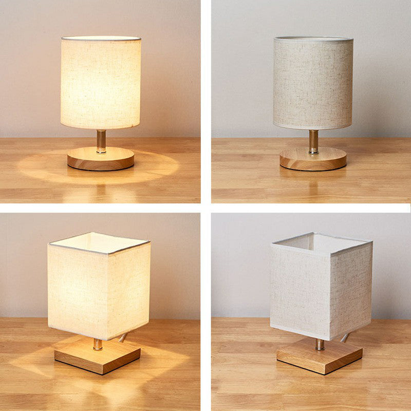Wood Base Table Lamp with Linen Shade | Japandi Style, E27