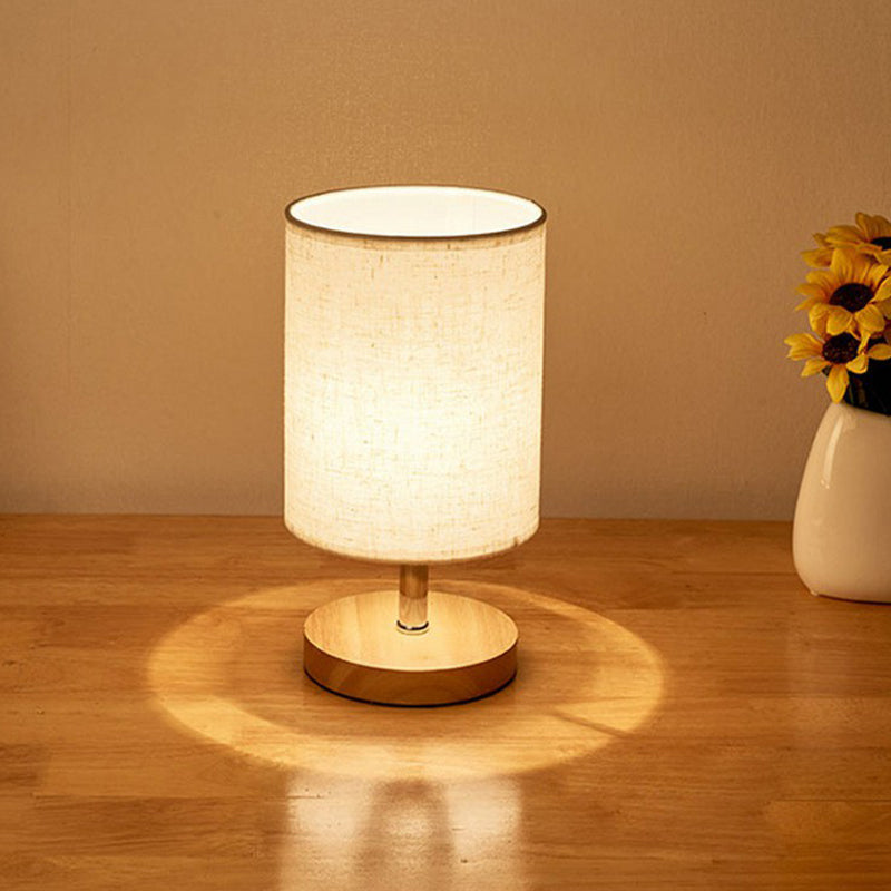Wood Base Table Lamp with Linen Shade | Japandi Style, E27