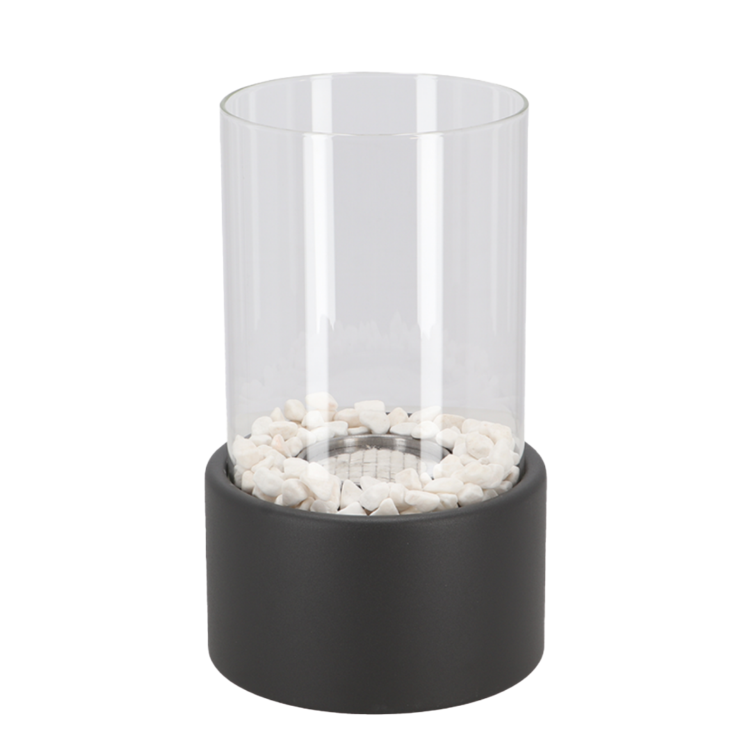 Round Oil Lamp | Glass and Metal, Open Flame Table Décor