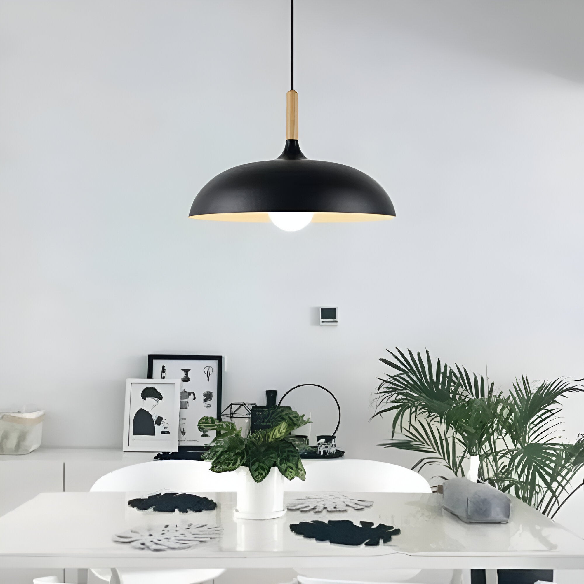 Wood and Iron Pendant Light | Japandi Style, E27, 4 Sizes