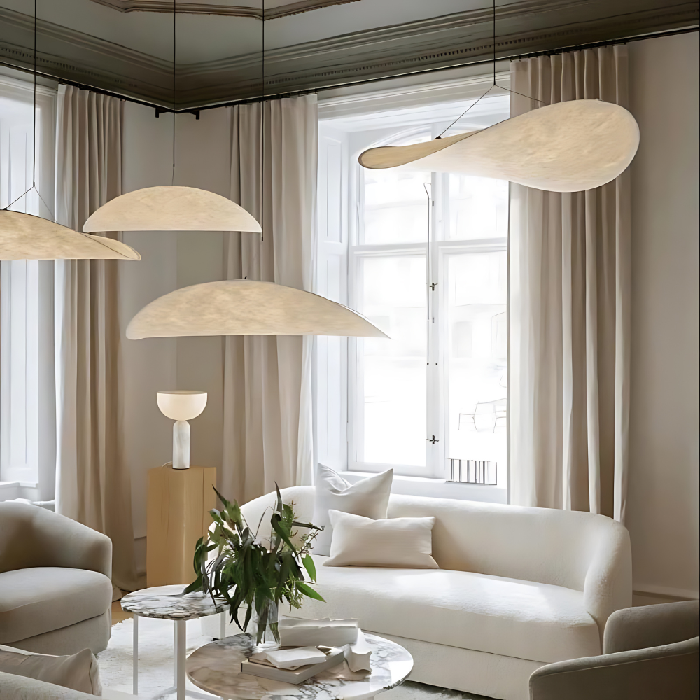 Japandi Silk Pendant Light | Round, Height-Adjustable, E27
