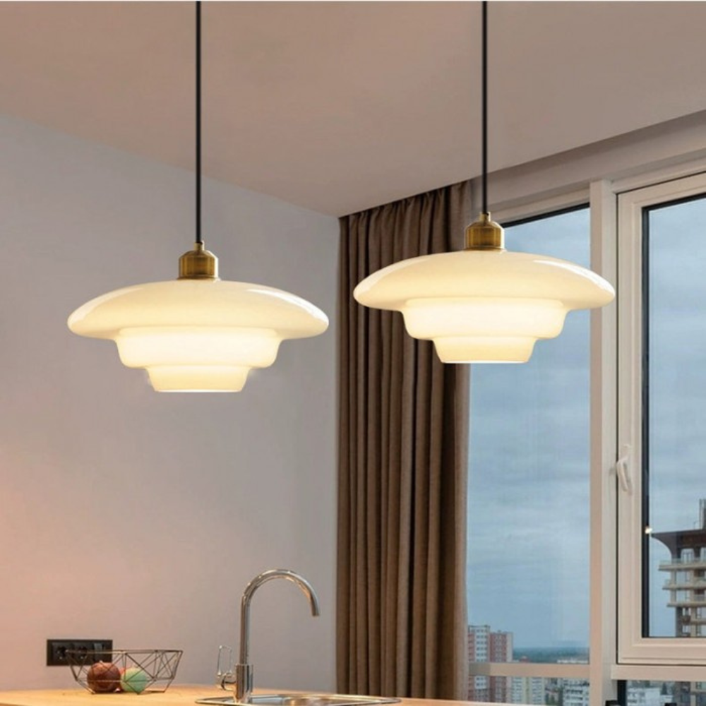 Art Deco Glass Pendant Light | Brass and Glass, Three Shapes