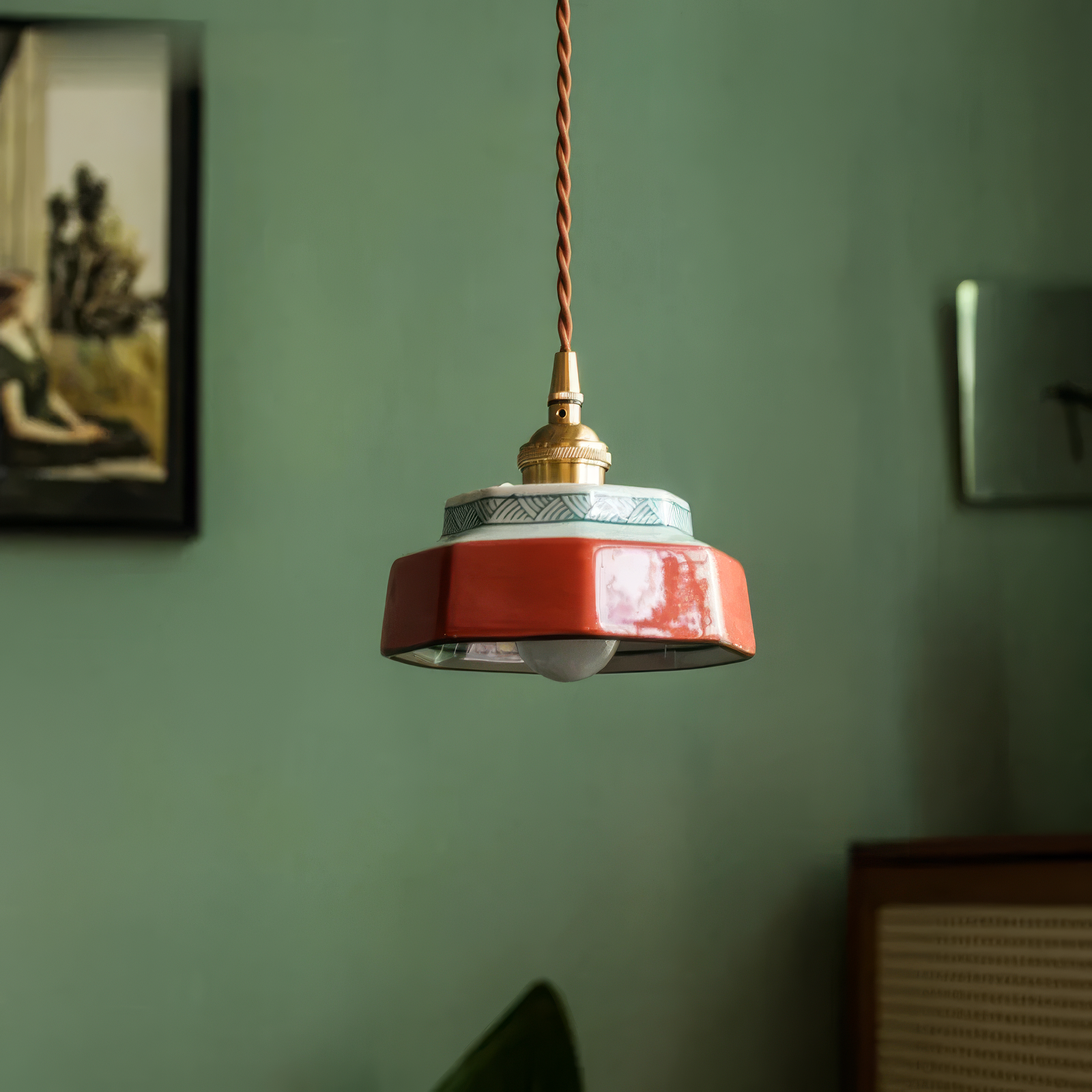 Hand-Painted Ceramic Pendant Light | Scandinavian Style, E27