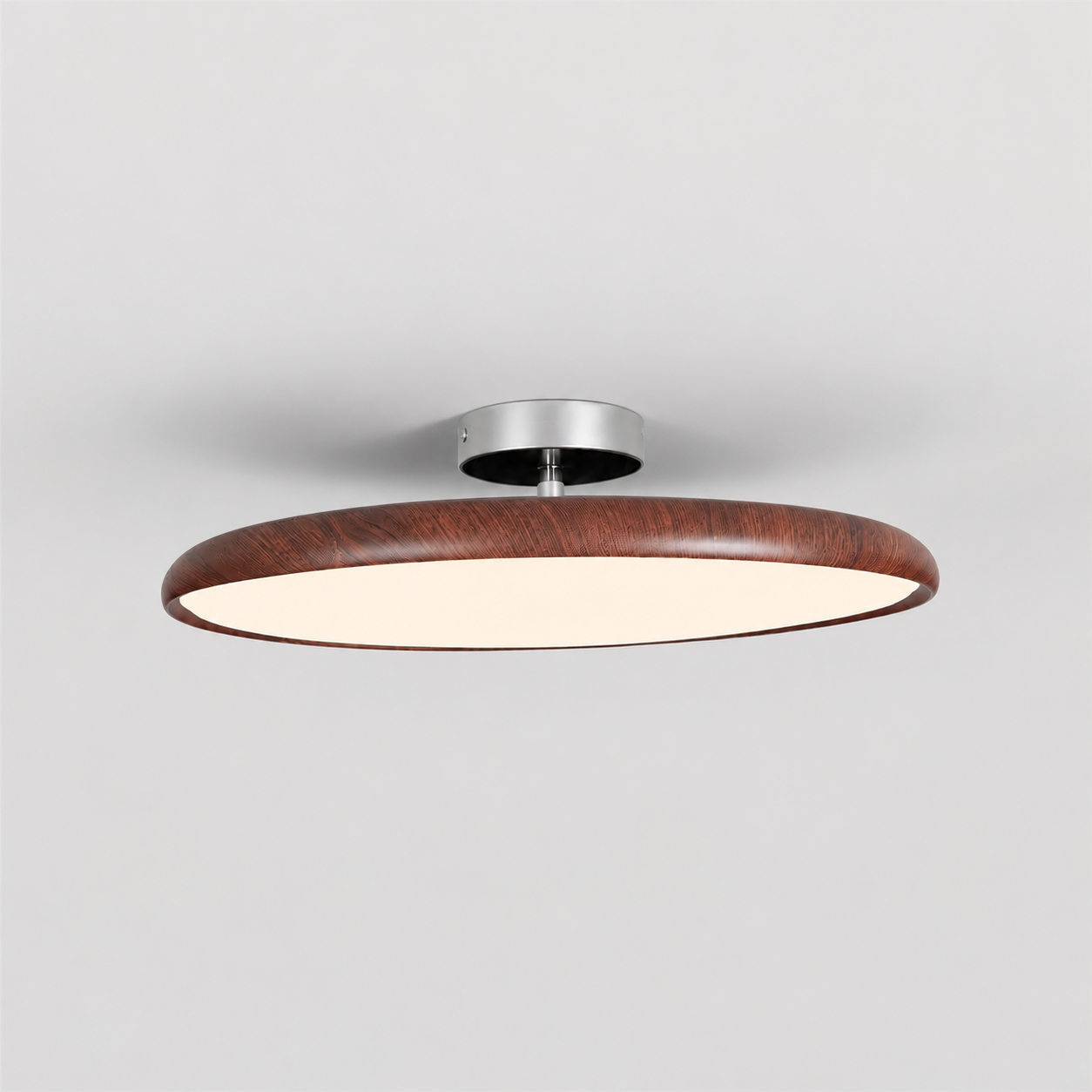 Round Flush Ceiling Light | Wood-Effect Frame, 3000K Warm White