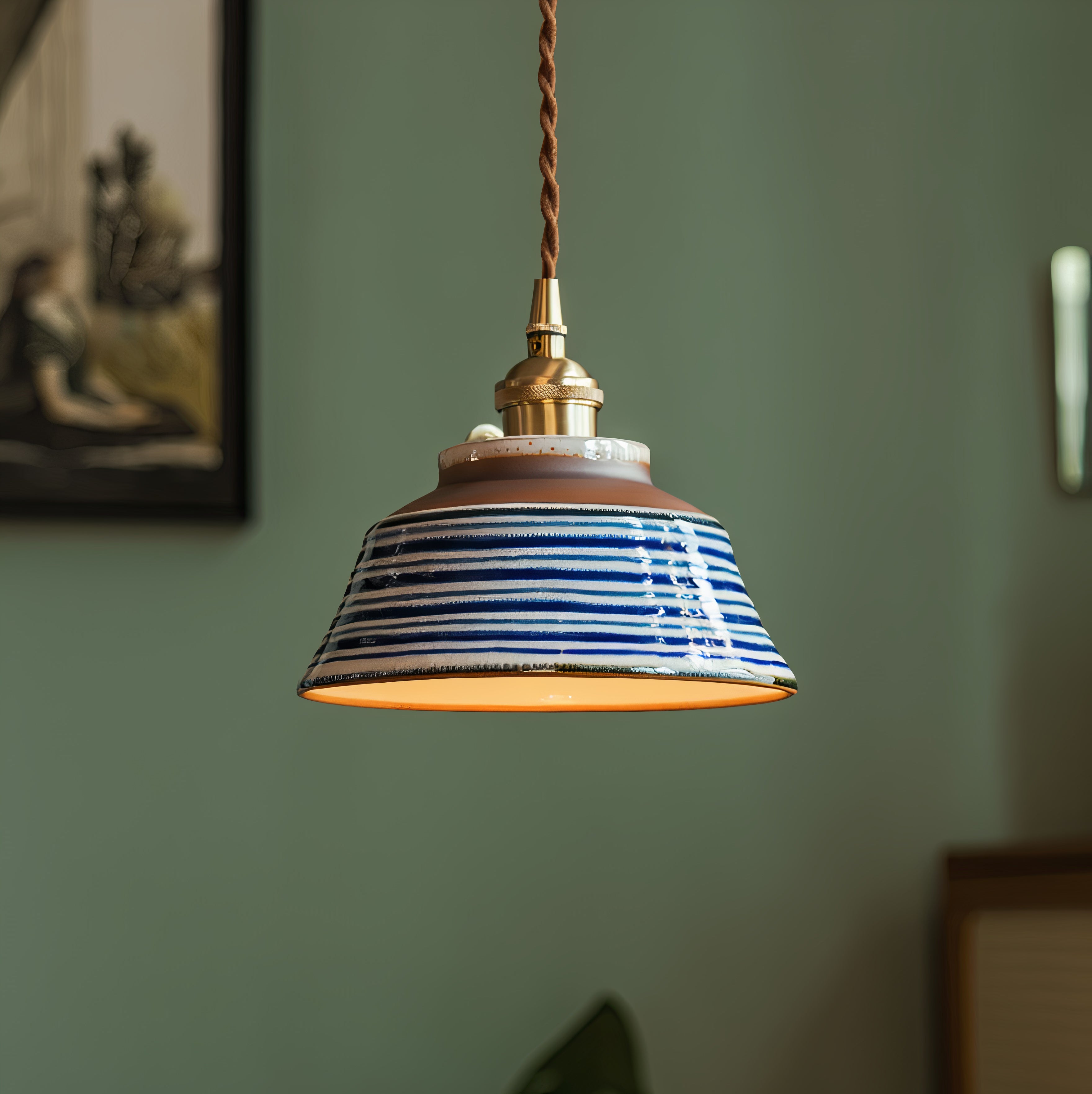 Hand-Painted Ceramic Pendant Light | Scandinavian Floral Design