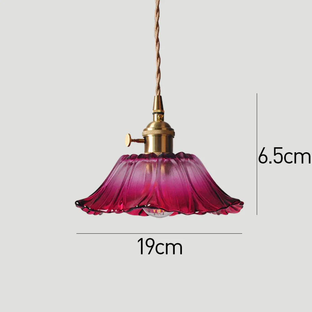 Ribbed Glass Pendant Light | Floral Form, Gold Fitting