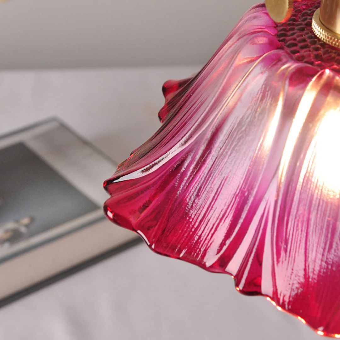 Ribbed Glass Pendant Light | Floral Form, Gold Fitting
