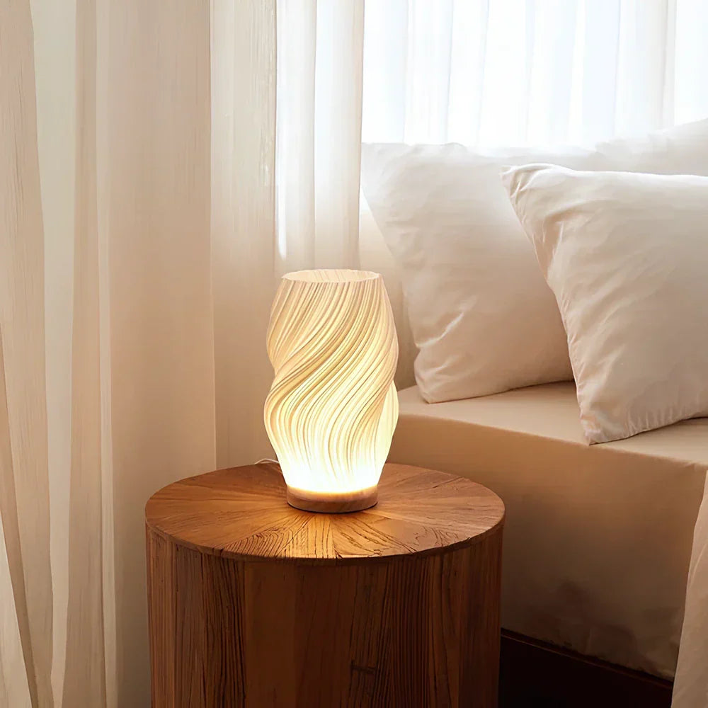 Sculptural LED Table Lamp | Wood Base, Dimmable, USB Powered