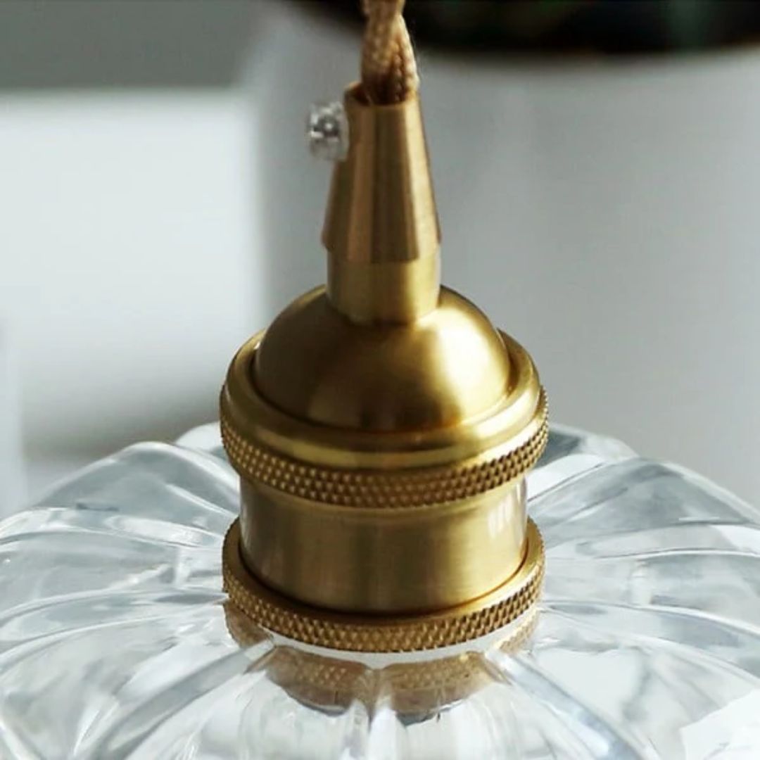 Ribbed Glass Pendant Light | Floral Form, Gold Fitting