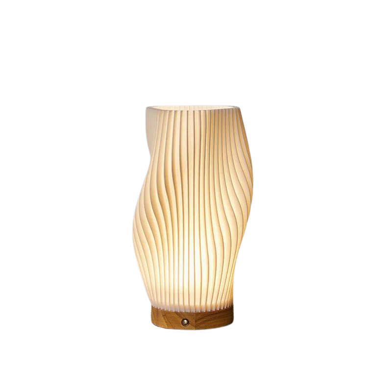 Sculptural LED Table Lamp | Wood Base, Dimmable, USB Powered