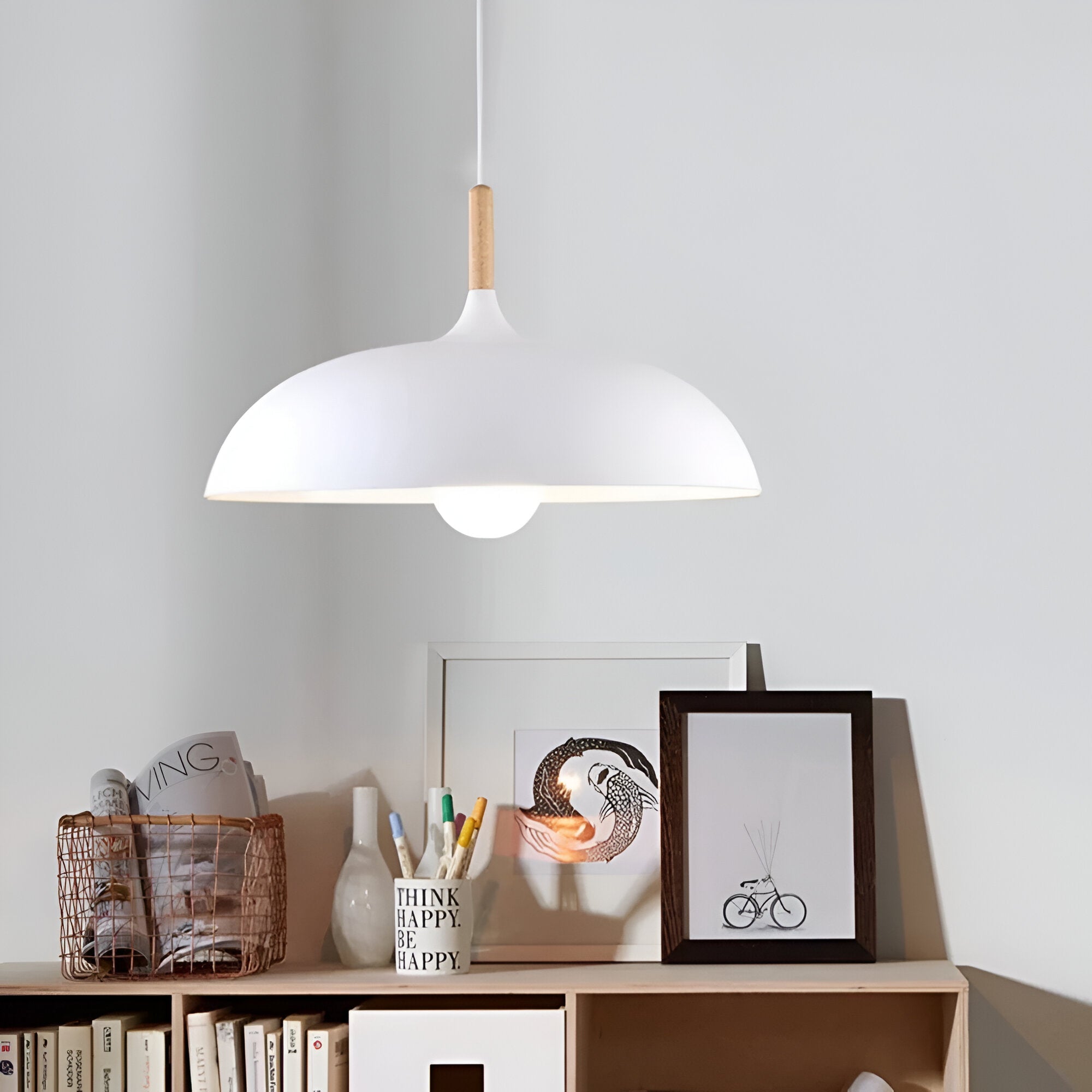 Wood and Iron Pendant Light | Japandi Style, E27, 4 Sizes