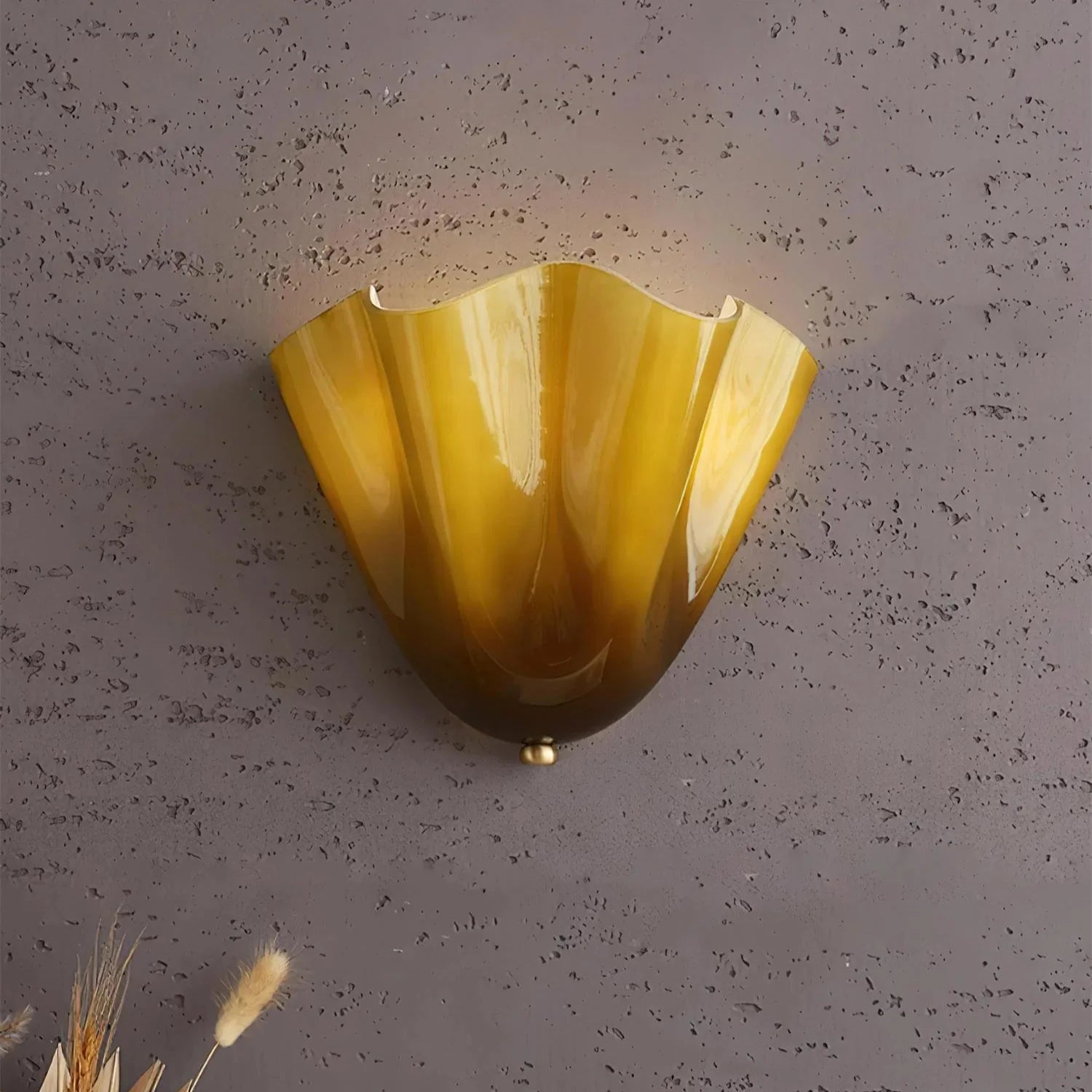 Retro Glass Shell Wall Sconce | French Art Deco Style, Iron Base