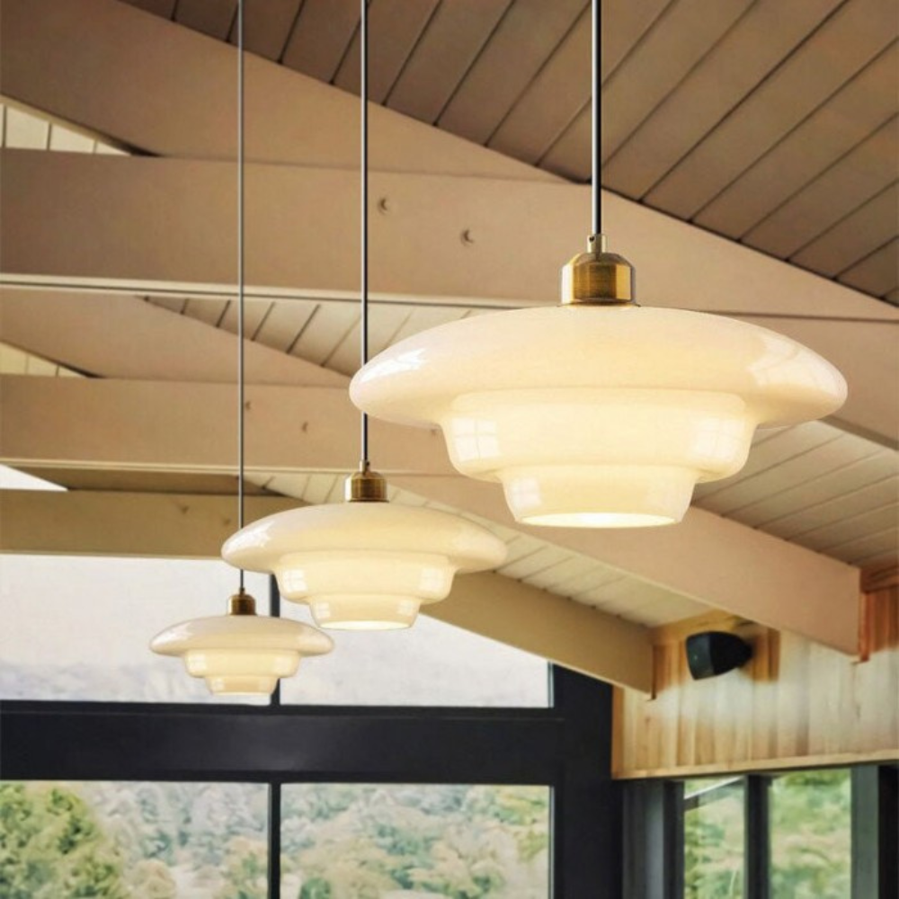 Art Deco Glass Pendant Light | Brass and Glass, Three Shapes