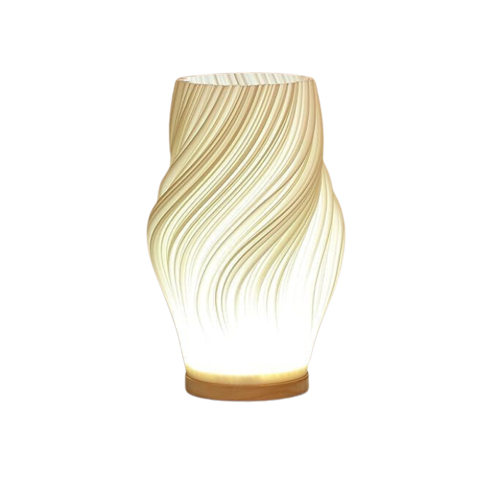 Sculptural LED Table Lamp | Wood Base, Dimmable, USB Powered