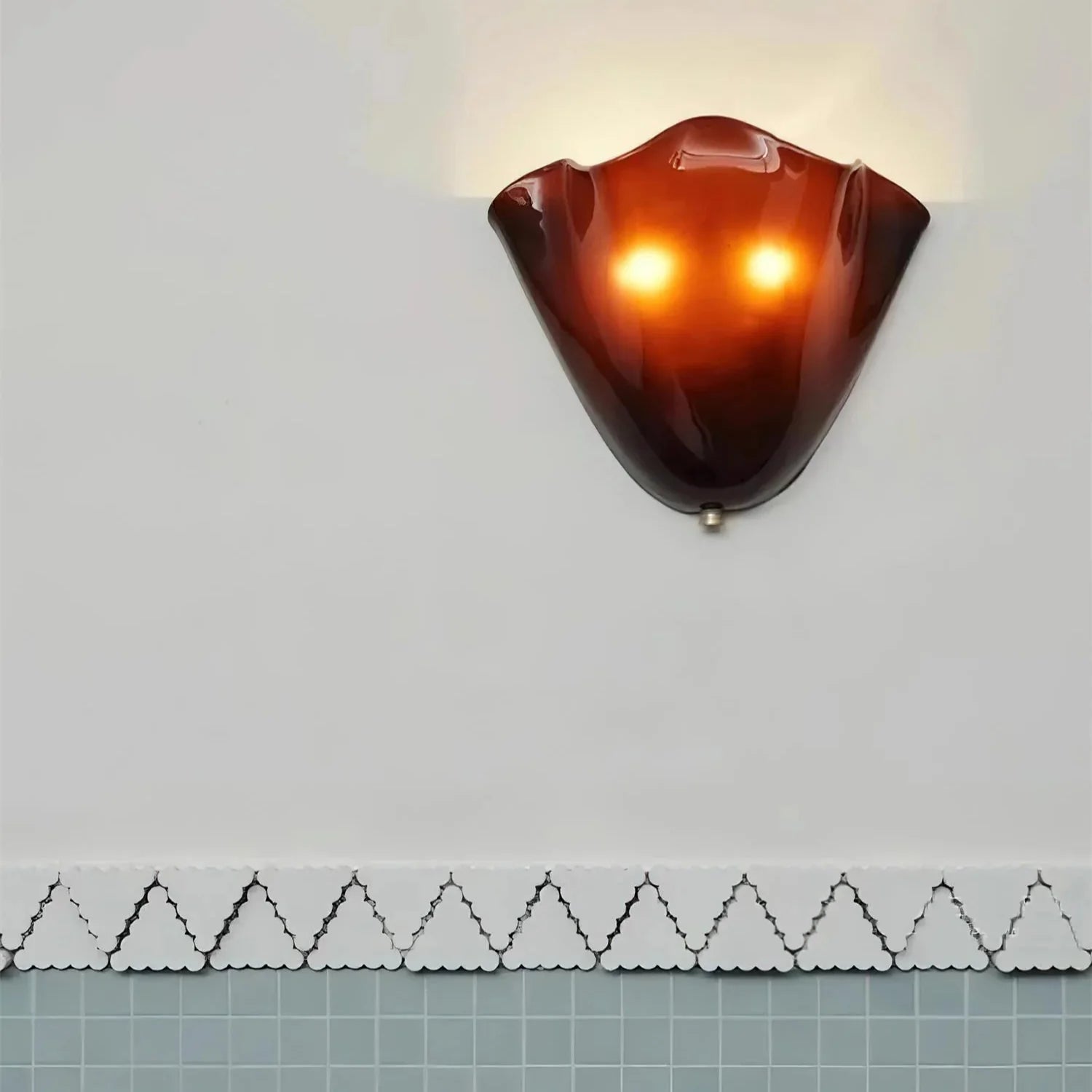 Retro Glass Shell Wall Sconce | French Art Deco Style, Iron Base