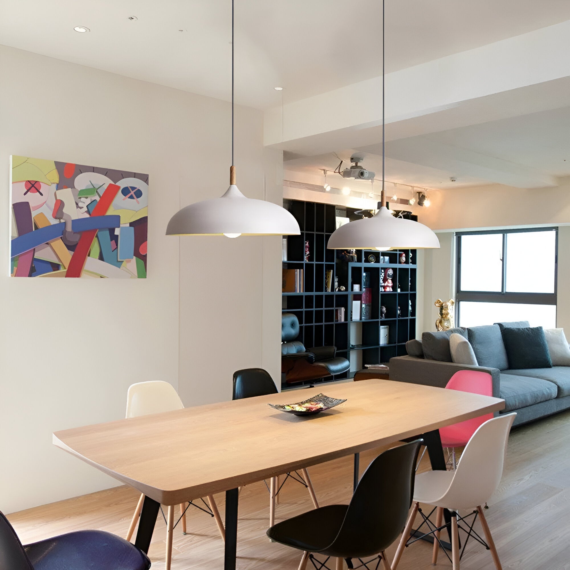 Wood and Iron Pendant Light | Japandi Style, E27, 4 Sizes