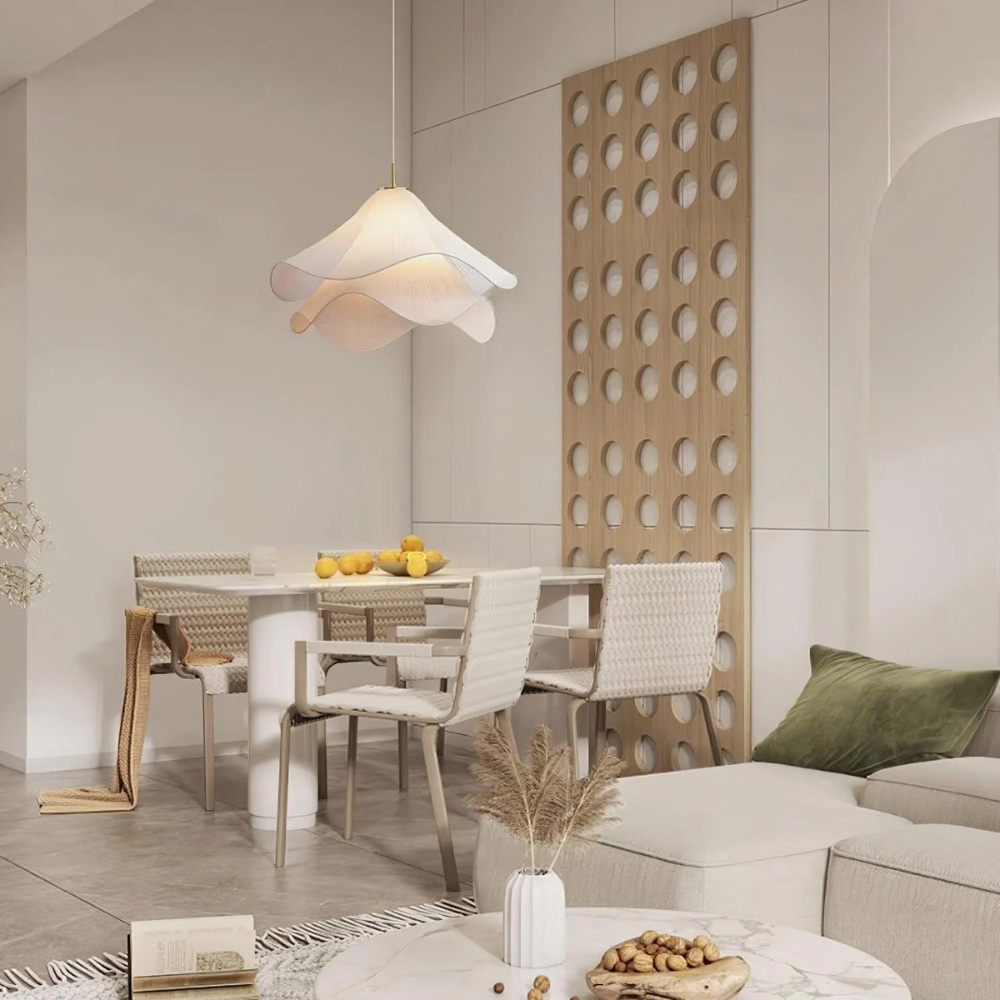 Japandi Fabric Pendant Light | Soft Ambient Glow, Iron Frame