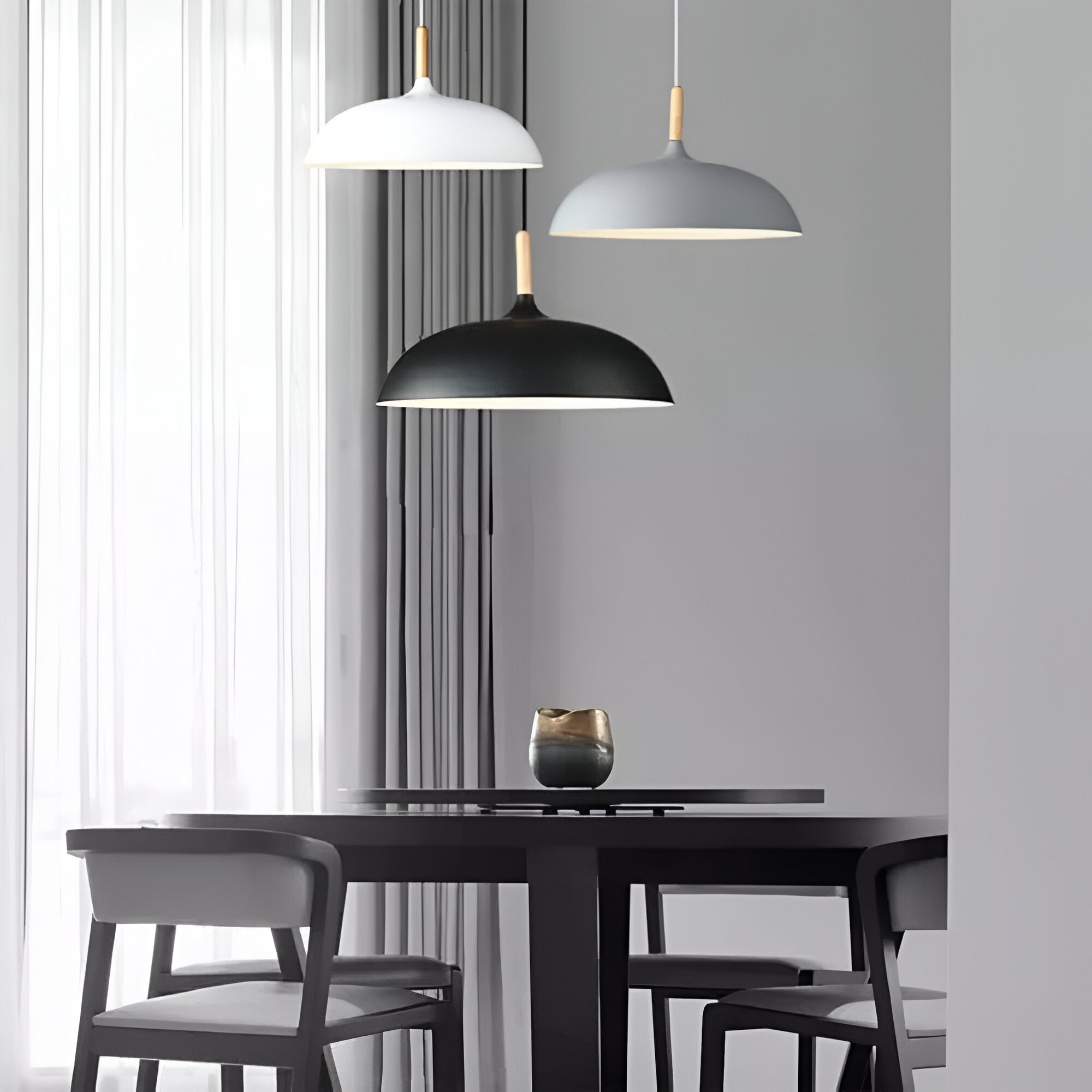 Wood and Iron Pendant Light | Japandi Style, E27, 4 Sizes