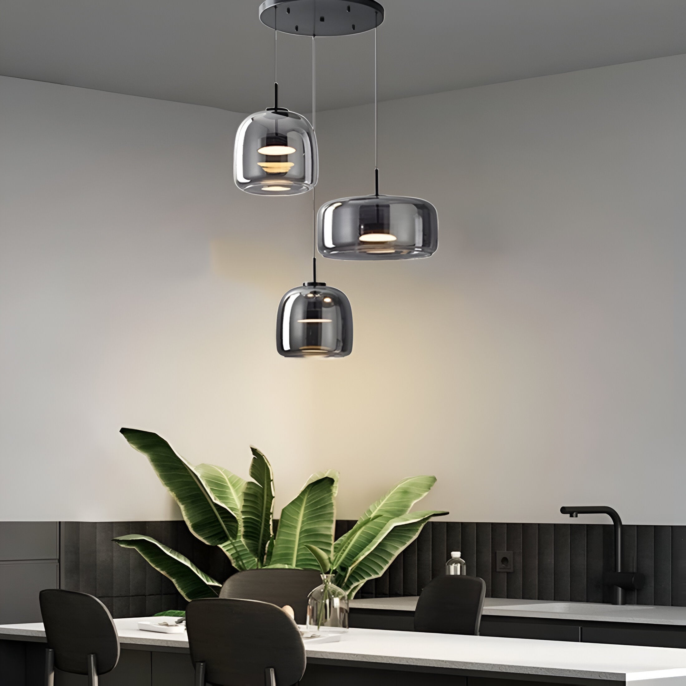 Retro Glass Pendant Light | Hand-Blown Smoke Glass, Switchable CCT